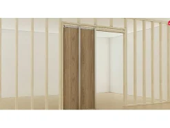 Vente-unique Porte coulissante double avec système à galandage en aluminium et verre trempé - 2 x H205 x L63 cm - WILDEN II