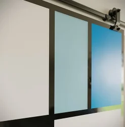 Aurys Porte coulissante en verre seule (rail non inclus) - MONDO OPAQUE BLEUE - H. 204 x L. 93 - Fabrication Française NORMANDIE