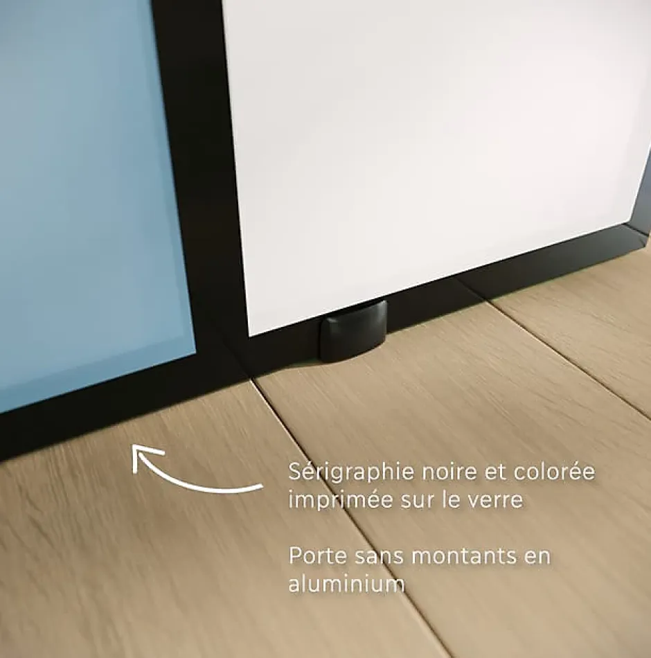 Aurys Porte coulissante en verre seule (rail non inclus) - MONDO OPAQUE BLEUE - H. 204 x L. 93 - Fabrication Française NORMANDIE