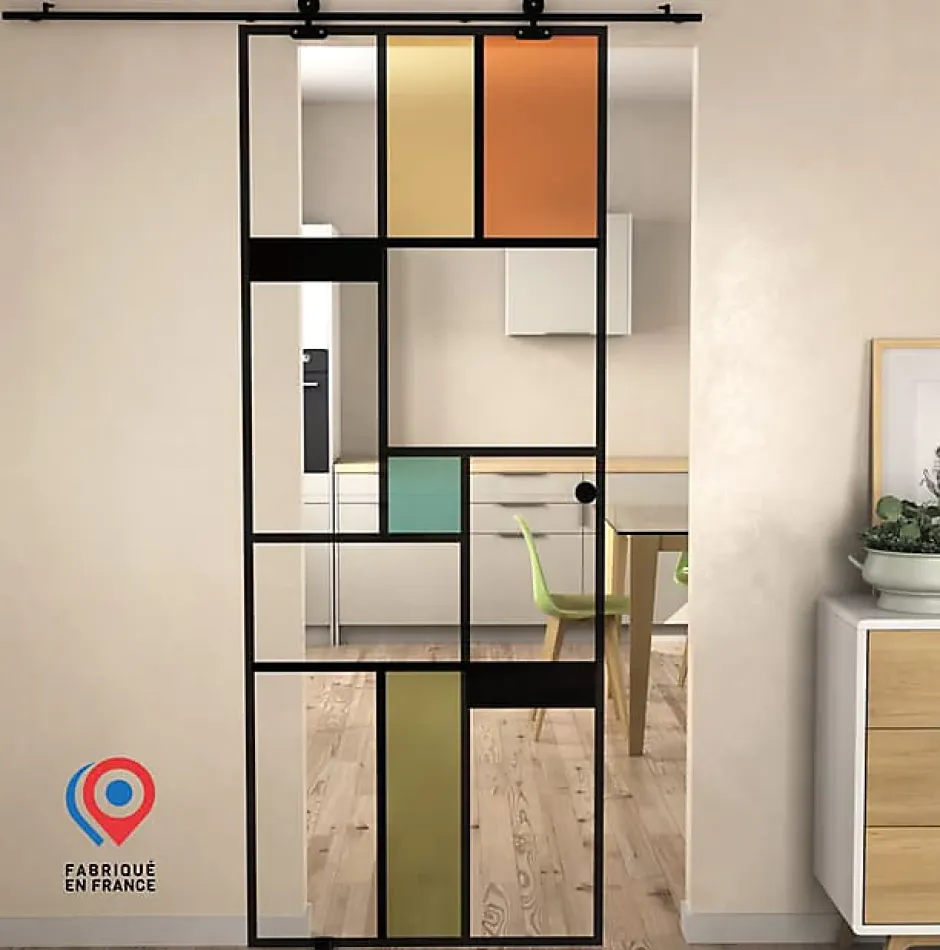 Porte coulissante en verre seule - MONDO CLAIRE - H. 204 x L. 93 - Fabrication Française NORMANDIE-Aurys Hot