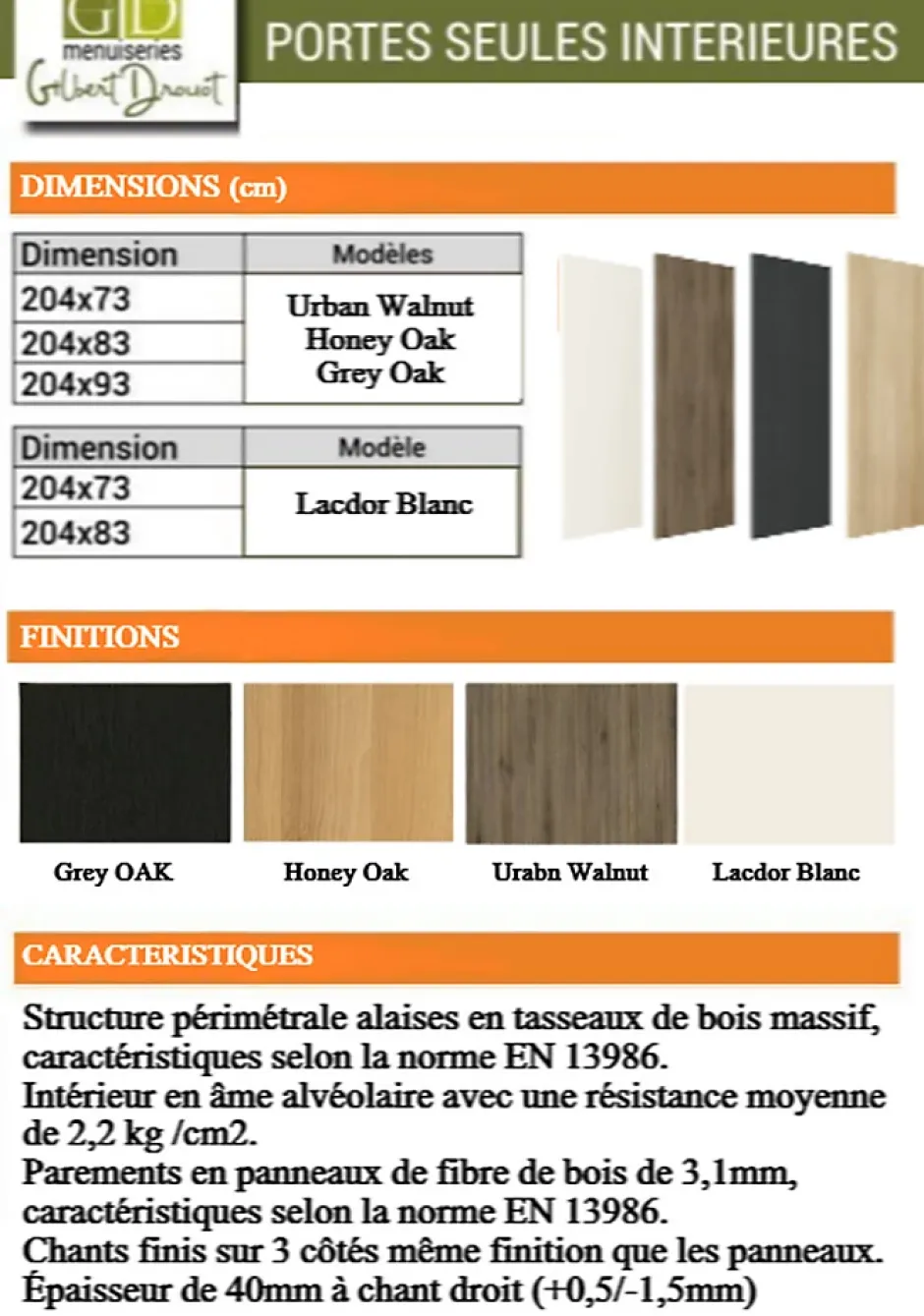 Porte Coulissante Honey Oak H204 X L73, Rail Roulettes, Coquilles-Gd Menuiseries Hot