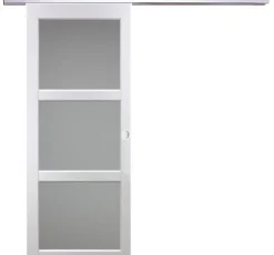 Porte Coulissante Kenya Blanc Vitrée H204 X L73, Rail Alu, Coquilles Blanc-Gd Menuiseries Sale