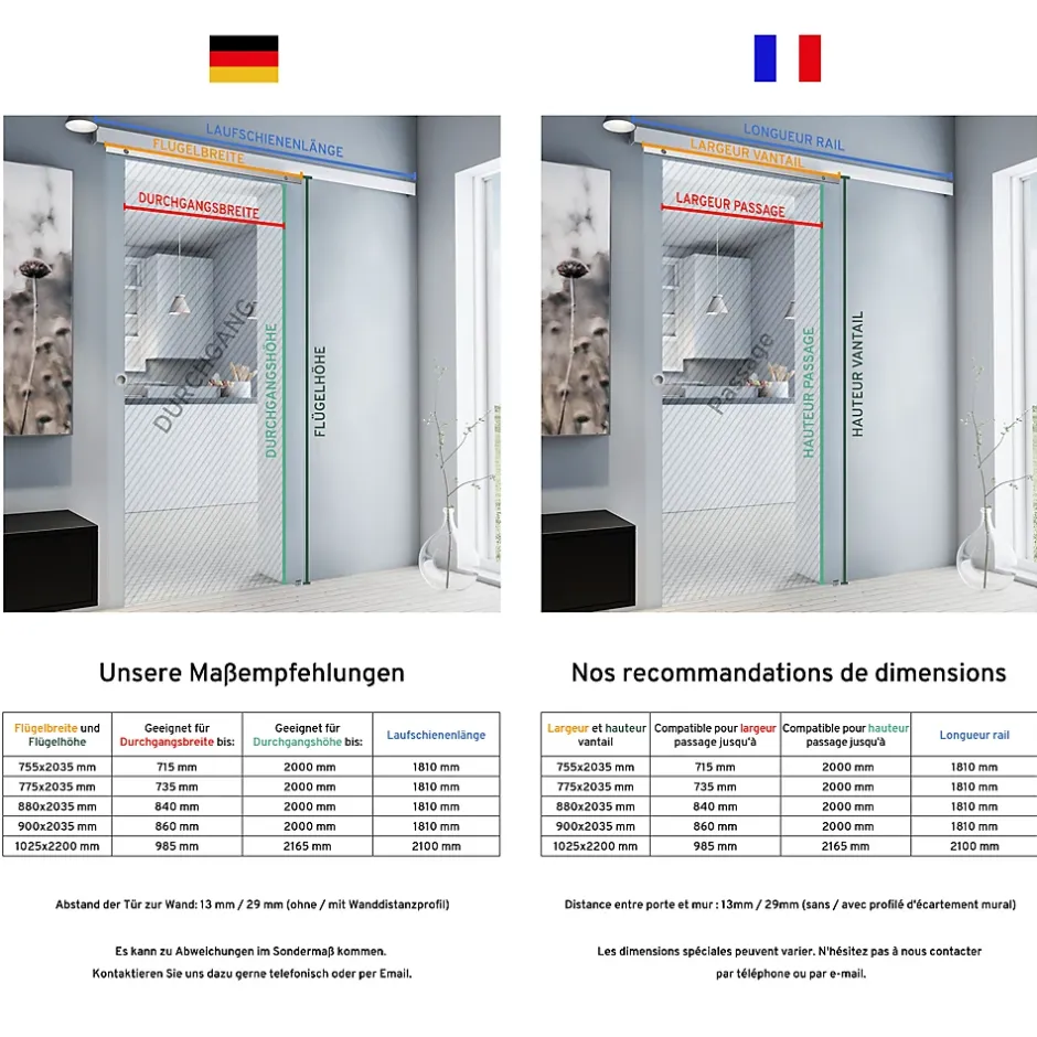 Schulte Porte Coulissante En Verre - 102x220 - Décor Opaque - Poignée Ronde + Double Amortisseur Softclose