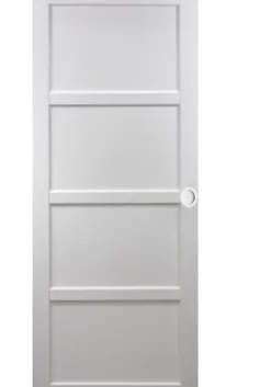 Gd Menuiseries Porte Coulissante Tamera Blanc 4 Panneaux H204 X L73, Rail Alu Bandeau Blanc, Coquilles Blanc