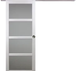 Gd Menuiseries Porte Coulissante Tana Blanc Vitrée H204 X L83, Rail Alu, Coquilles