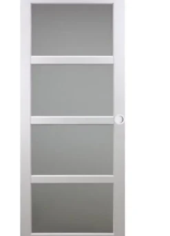 Porte Coulissante Tana Blanc Vitrée H204 X L83, Rail Roulettes, Coquilles Blanc-Gd Menuiseries Online