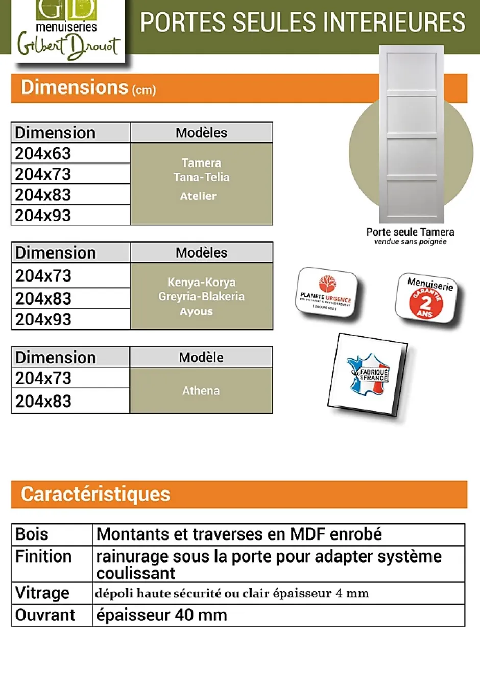 Gd Menuiseries Porte Coulissante Tana Blanc Vitrée H204 X L63