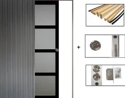 Gd Menuiseries Porte Coulissante Telia Noir Vitrée H204 X L83, Galandage, Kit De Finition