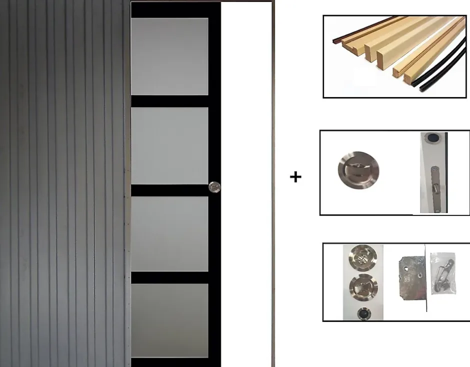 Gd Menuiseries Porte Coulissante Telia Noir Vitrée H204 X L83, Galandage, Kit De Finition