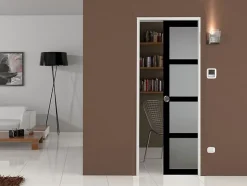 Gd Menuiseries Porte Coulissante Telia Noir Vitrée H204 X L83, Galandage, Kit De Finition