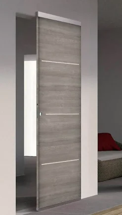 Porte coulissante Triaconta gris clair H.204 x l.83 cm-