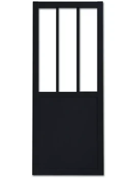 Porte coulissante vitrée esprit atelier noir H.204 x l.73 cm