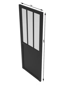 Porte coulissante vitrée esprit atelier noir H.204 x l.73 cm