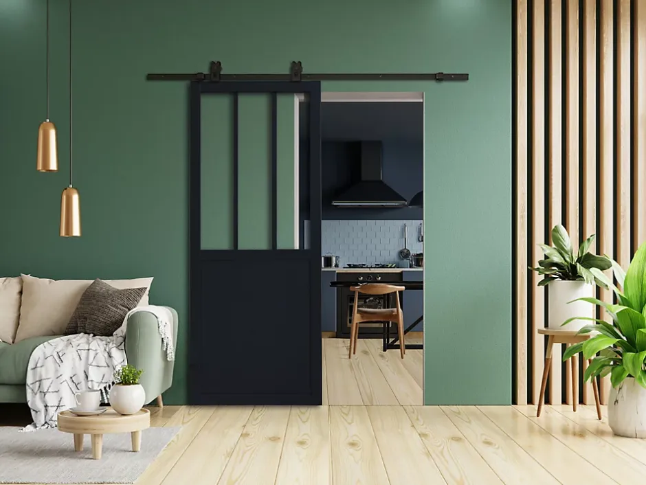 Porte coulissante vitrée esprit atelier H.204 x l.83 cm