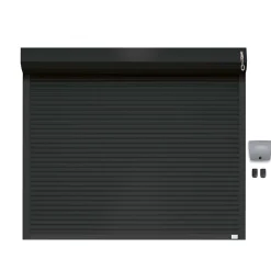 Porte de garage motorisée enroulable aluminium Ambre gris H.200 x L.253,2 cm avec hublots-Protecta Online