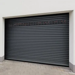 Protecta Porte de garage motorisée enroulable aluminium Ambre gris H.200 x L.300 cm avec hublots