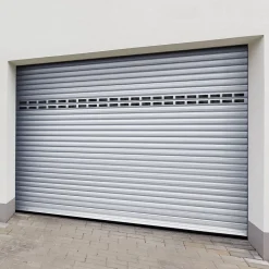 Porte de garage motorisée enroulable aluminium Ambre Blanc H.200 x L.300 cm avec hublots-Protecta Online