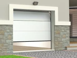 Vente-unique Porte de garage sectionnelle effet bois blanc motorisée L254 x H218 cm - PRIETA