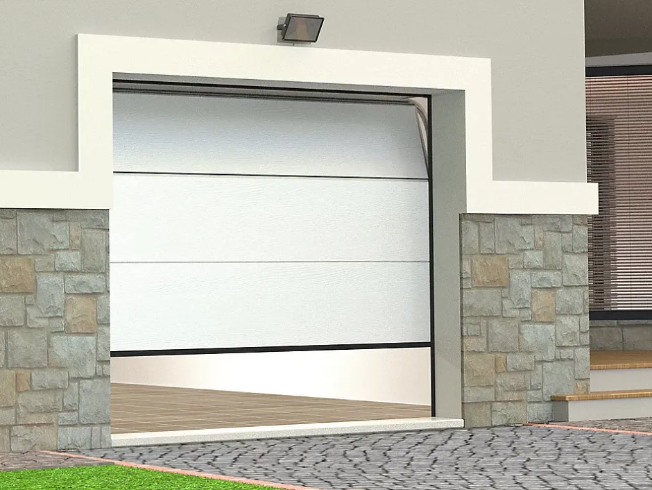 Vente-unique Porte de garage sectionnelle effet bois blanc motorisée L254 x H218 cm - PRIETA