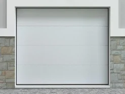 Vente-unique Porte de garage sectionnelle effet bois blanc motorisée L254 x H218 cm - PRIETA