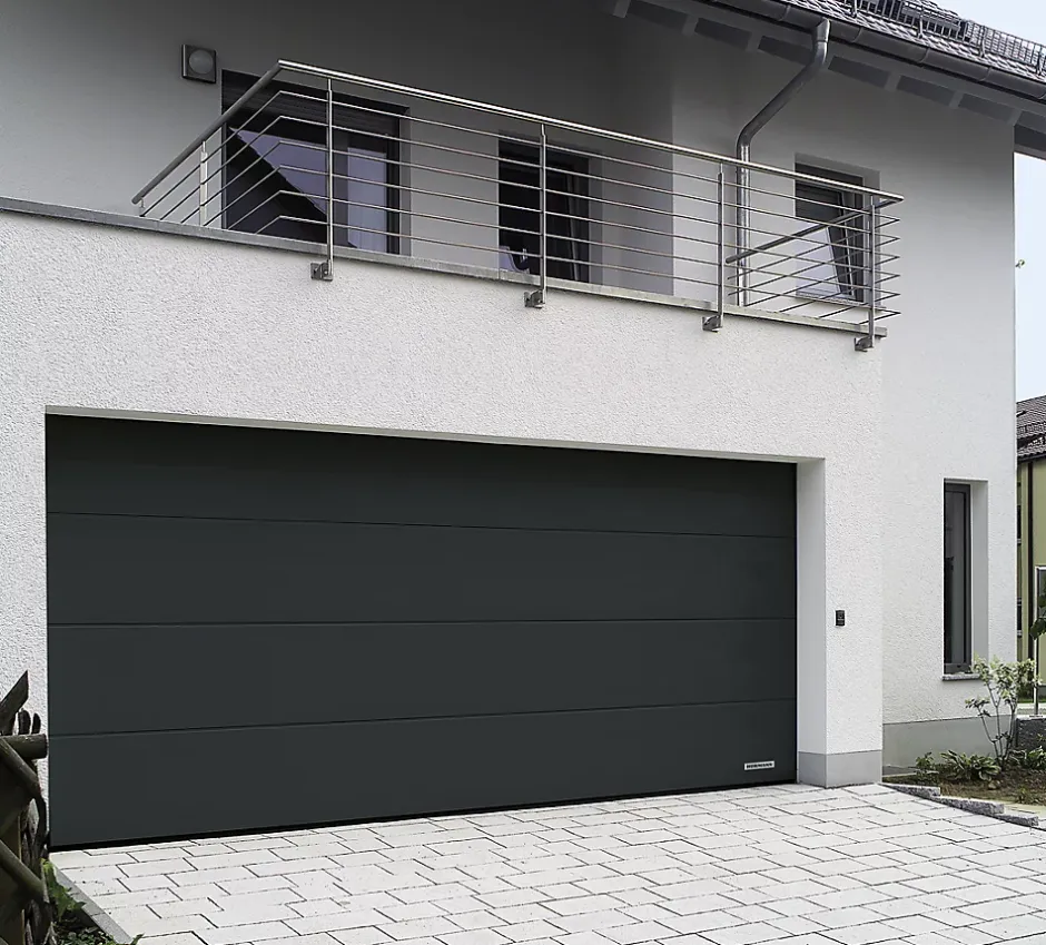 Hormann Porte de garage sectionnelle acier SandGrain gris anthracite RAL 7016 - l.250 x h.212,5 cm - motorisée