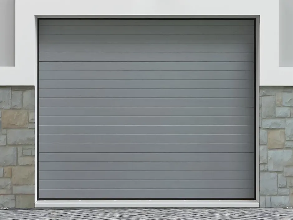 Porte de garage sectionnelle effet rainuré gris motorisée L254 x H218 cm - NORIA-Vente-unique Sale