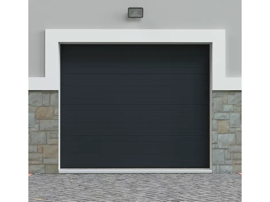 Porte de garage sectionnelle effet rainuré anthracite motorisée L254 x H218 cm - NORIA-Vente-unique Online