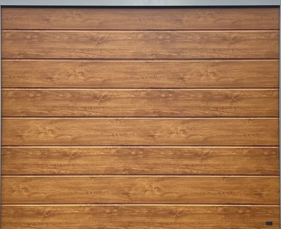 Porte de garage sectionnelle chêne doré motorisée l.240 x H.200 cm x Ep.40 mm-Spadone New