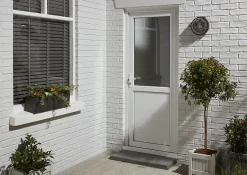 Porte de service 1/2 vitrée PVC 90 x h.205 cm poussant droit