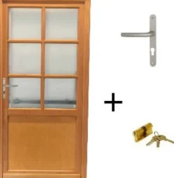 Gd Menuiseries Porte De Service Bois Vitrée Naxos, H.200 X L.90 Côte Tableau, P.droit, Poignée, Barillet