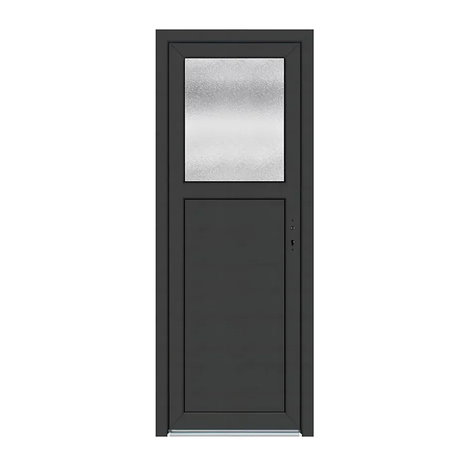 Porte de service pvc 1/2 vitrée gris anthracite ext. et blanc int 80 x h.205 cm poussant gauche- Clearance