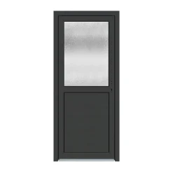 Porte de service pvc 1/2 vitrée gris anthracite ext. et blanc int 90 x h.205 cm poussant gauche