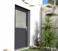 Fral Fermetures Porte de service PVC anthracite L 960mm x H 2150mm ouvant droit