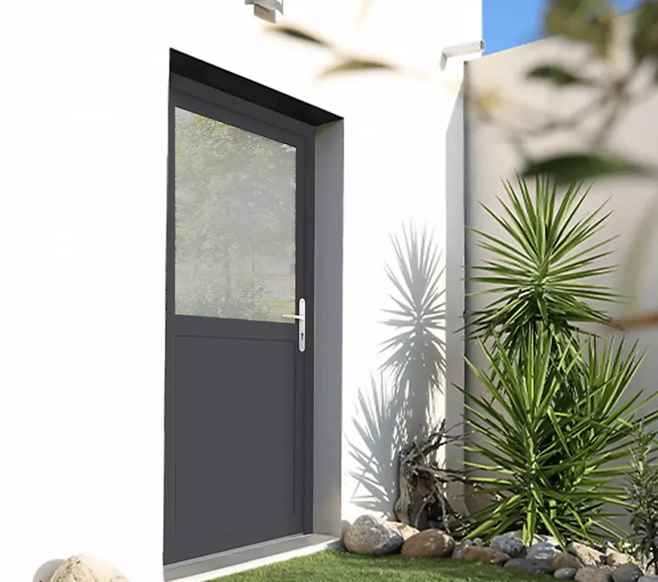 Fral Fermetures Porte de service PVC anthracite L 960mm x H 2150mm ouvant droit