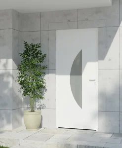 4ALU Porte d'entrée alu blanc Demi Lune H.215 x l.90 cm poussant gauche
