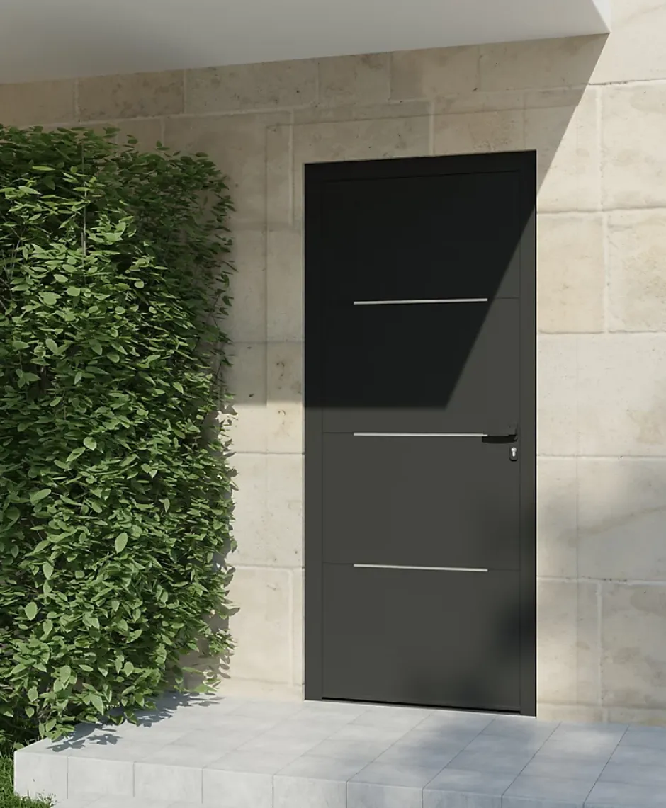 4ALU Porte d'entrée alu gris Leme H.215 x l.90 cm poussant gauche