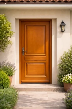 Gd Menuiseries Porte D'entrée Bois Pleine Safran, H.215xl.90 Côte Tableau P.droit, Poignee, Barillet