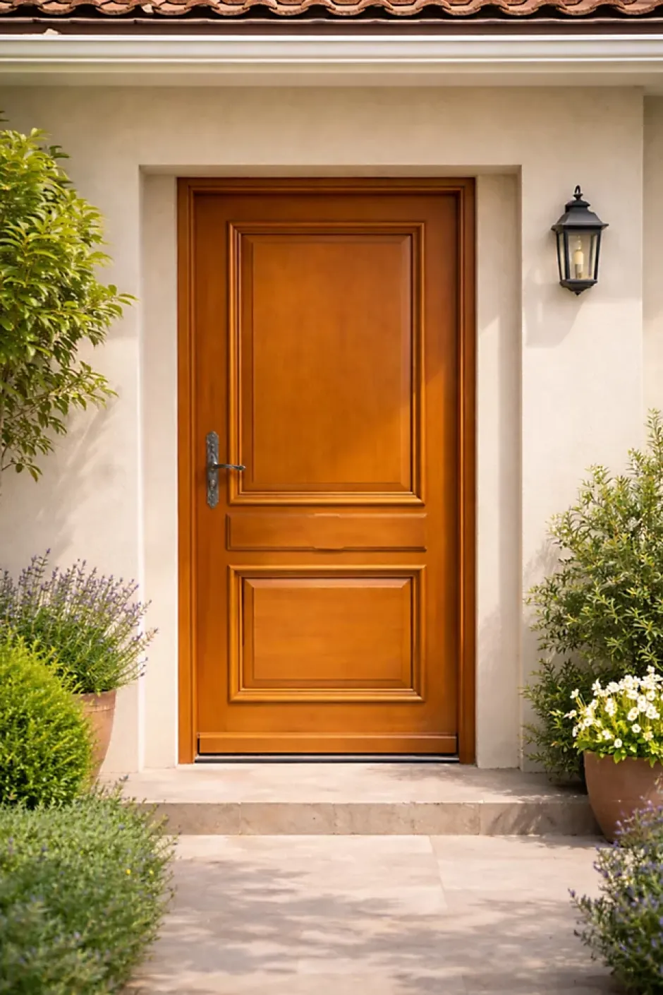 Gd Menuiseries Porte D'entrée Bois Pleine Safran, H.215xl.90 Côte Tableau P.droit, Poignee, Barillet