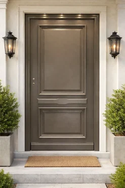 Porte D'entrée Bois Pleine Cassy Gris Ral 7039, H.215xl.90 Côte Tableau P.droit-Gd Menuiseries Clearance