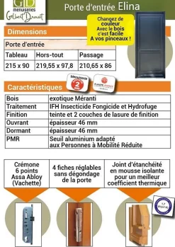 Porte D'entrée Bois Pleine Elina, H.215xl.90 Côte Tableau P.gauche-Gd Menuiseries Online