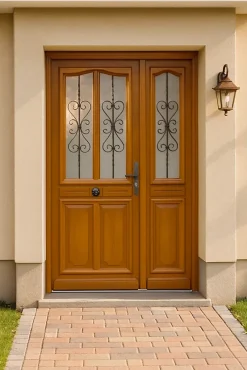 Porte D'entrée Bois Tiercée Carole H215 X L140 Côte Tableau P. Gauche, Poignee, Barillet, Bouton-Gd Menuiseries Sale