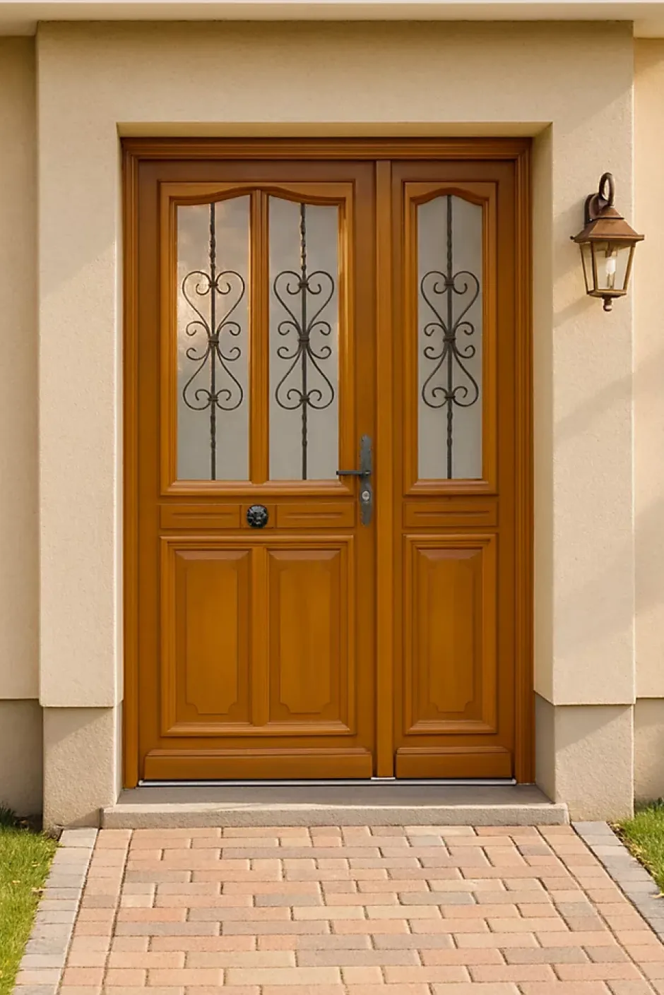 Porte D'entrée Bois Tiercée Carole H215 X L140 Côte Tableau P. Gauche, Poignee, Barillet, Bouton-Gd Menuiseries Sale