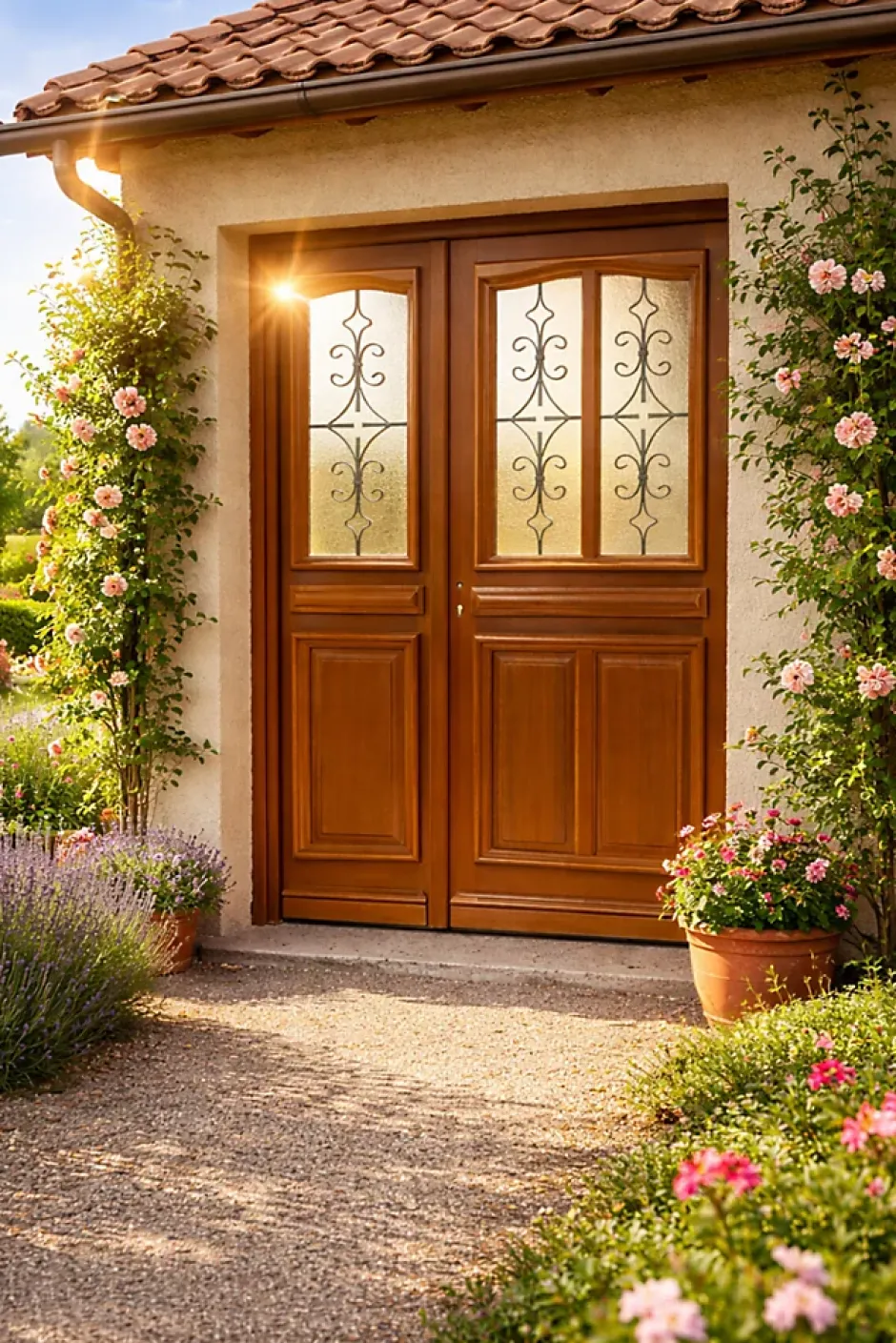 Porte D'entrée Bois Tiercée Vitrée Vauban H.215xl.130 Côte Tableau P.droit-Gd Menuiseries Best