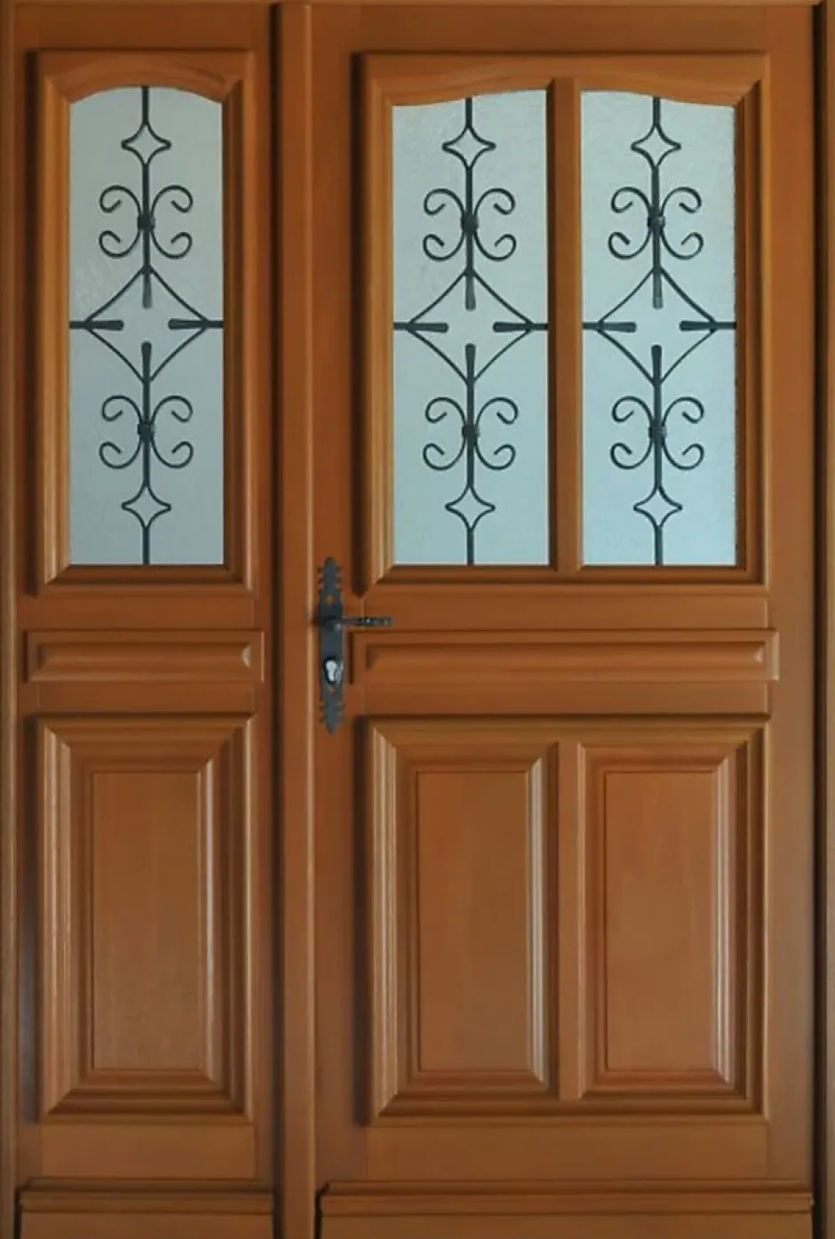 Porte D'entrée Bois Tiercée Vitrée Vauban H.215xl.130 Côte Tableau P.droit-Gd Menuiseries Best