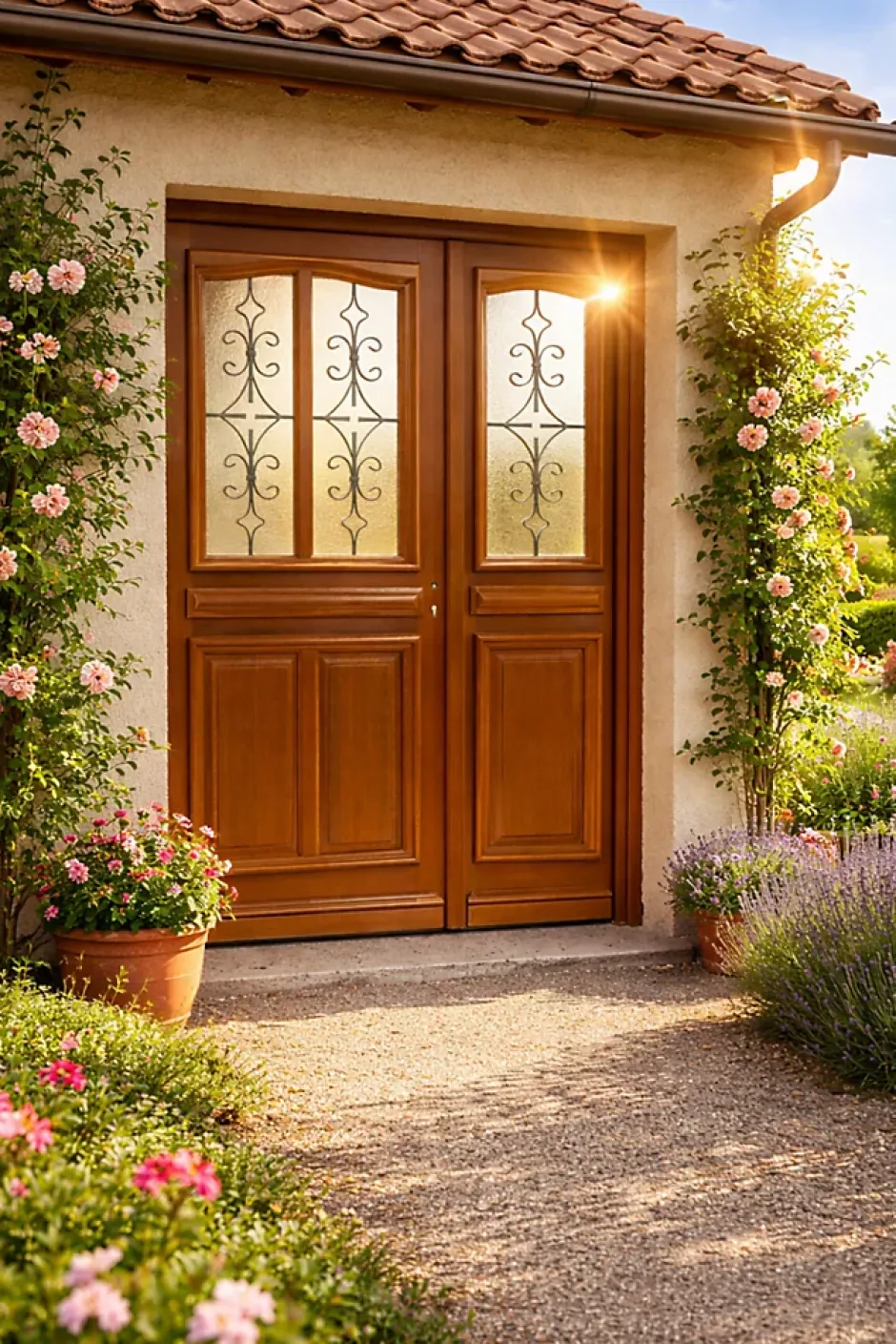 Gd Menuiseries Porte D'entrée Bois Tiercée Vauban H215 X L140 Côte Tableau P. Gauche