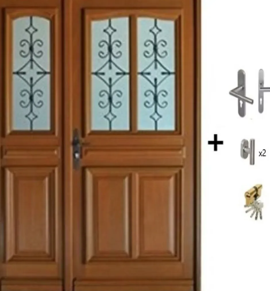 Porte D'entrée Bois Tiercée Vauban H215 X L140 Côte Tableau P.droit Poignée, Barillet-Gd Menuiseries Online