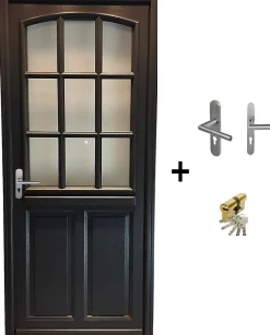 Porte D'entrée Bois Vitrée Alicia Gris Ral7016, H.215xl.90 Côte Tableau P.droit Poignée, Barillet-Gd Menuiseries Best