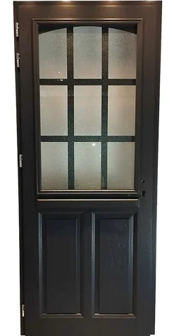 Porte D'entrée Bois Vitrée Alicia Gris Ral7016, H.215xl.90 Côte Tableau P.droit Poignée, Barillet-Gd Menuiseries Best