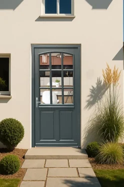 Porte D'entrée Bois Vitrée Alexa Gris Ral7016, H.215xl.80 Côte Tableau P.droit Poignée, Barillet-Gd Menuiseries Clearance