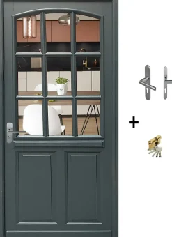 Porte D'entrée Bois Vitrée Alexa Gris Ral7016, H.215xl.80 Côte Tableau P.droit Poignée, Barillet-Gd Menuiseries Clearance